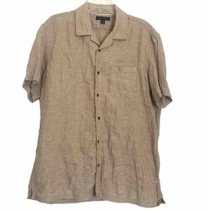 Banana Republic Shirt 100% Linen Tan Mens L Short Sleeve Button Up Beach Resort